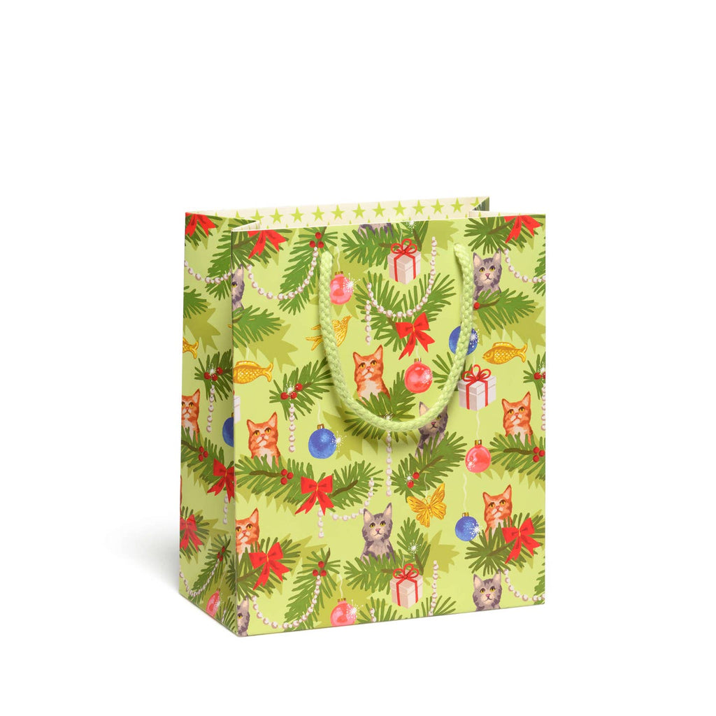 Christmas Cats Green Gift Bag