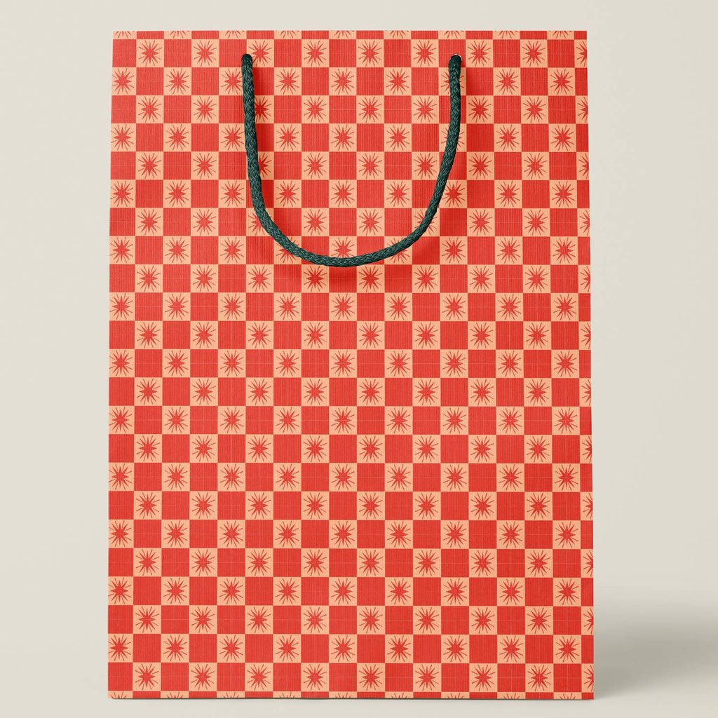 Red Star Checked Medium Paper Gift Bag