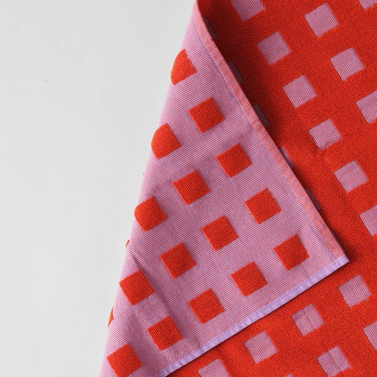 Lilac Red Squares Tea Towel