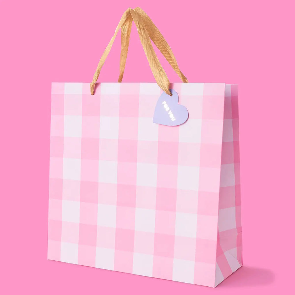 Large Light Pink Gingham Gift Bag
