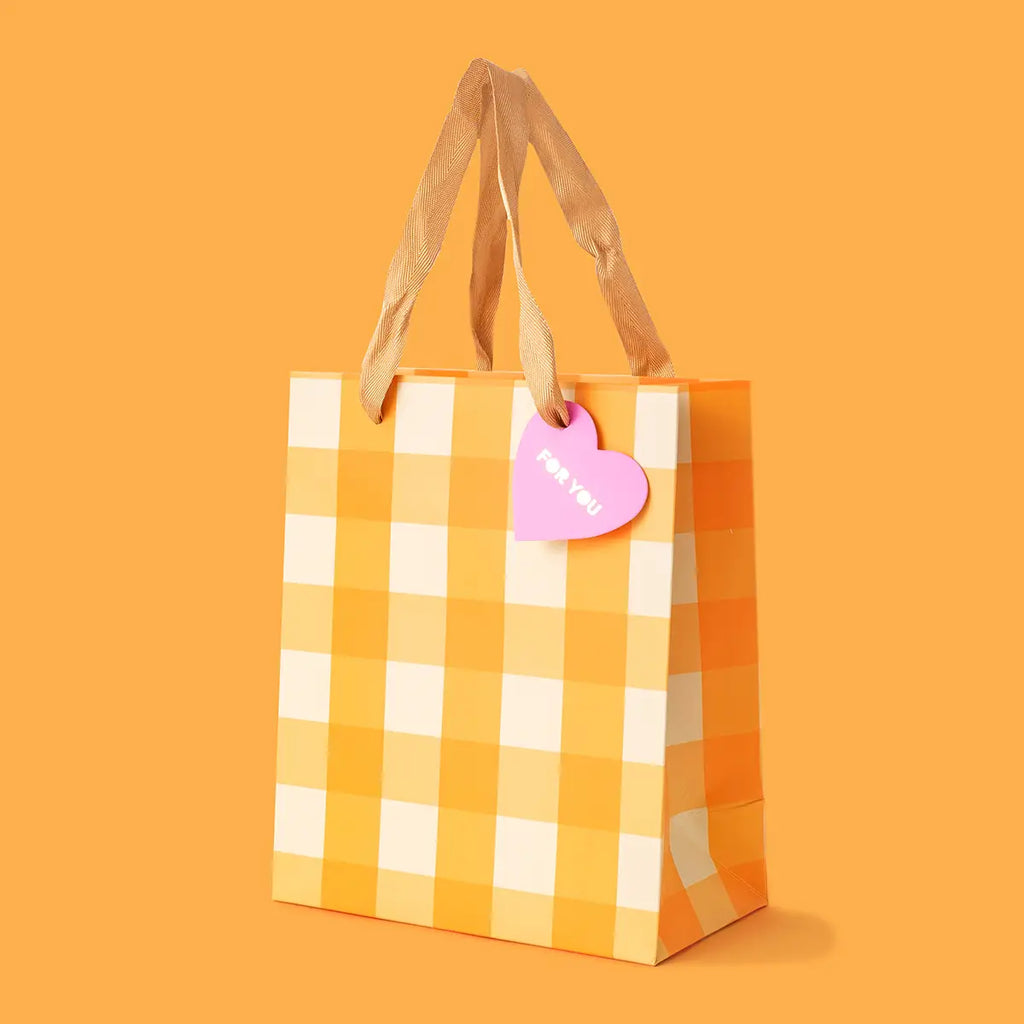 Medium Orange Gingham Gift Bag