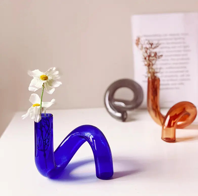 Curled Glass Candlestick Holder + Bud Vase