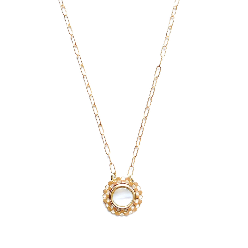 Checkered Gemstone Circle Necklace